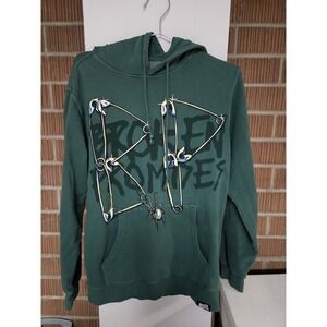 Broken Promises‎ Hoodie Pullover Graphic Print Men's Medium Green Pin Chain Logo
